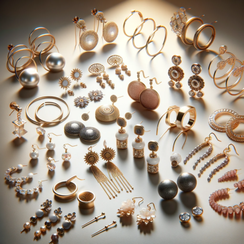 A display of different types of women's earrings.